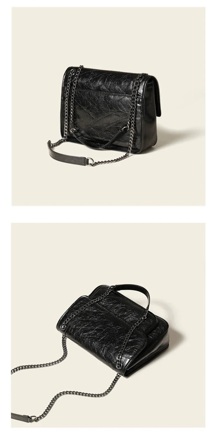 Luxury Genuine Leather Messenger Bag High End Luxury Brand Woman Single Shoulder Underarm Bag Retro Pleated Niki Chain Hobo Bag