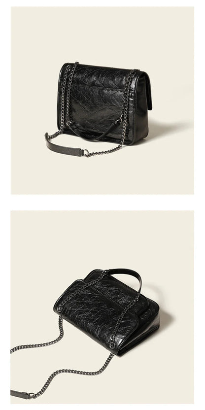 Luxury Genuine Leather Messenger Bag High End Luxury Brand Woman Single Shoulder Underarm Bag Retro Pleated Niki Chain Hobo Bag