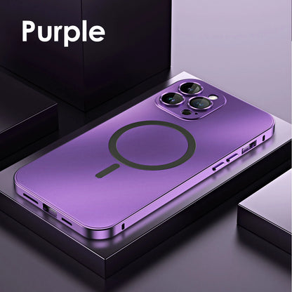 Aluminum Metal Frame Magnetic Case For iPhone 13 12 14 15 16 17 Pro Max For Magsafe Wireless Charging Lens Film PC Back Panel