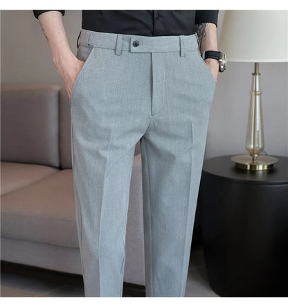 Men Suit Pant Autumn Elastic Waist Solid Slim Fit Dress Pants Business Casual Office Social Trouser Plus Size 40 38 Men Clothing