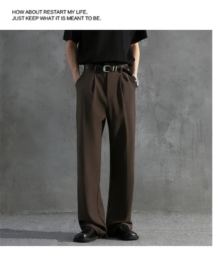 White Luxury Draped Suit Pants Men Fashion Dress Pants Korean Loose Straight Casual Pants Mens Office Formal Trousers Male S-3XL