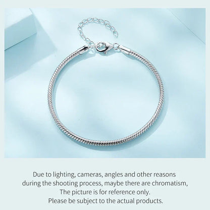 Original 925 Sterling Silver Basic Bracelet Lobster Clip Snake Chains Infinite Love Clasp DIY Jewelry Beads for Women Gift