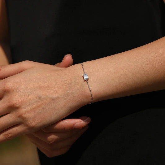 Bracelet à maillons de luxe en argent sterling 925 avec moissanite taille émeraude couleur D pour femme, bijoux raffinés