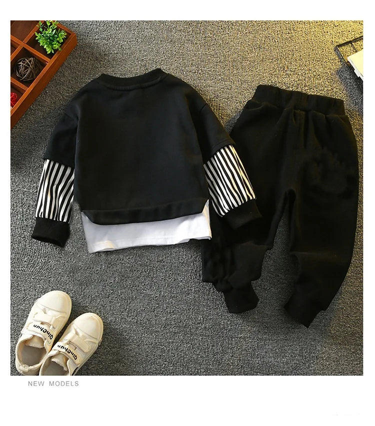 Spring Autumn Girls Boys Striped Patchwork Workout Sweatshirt+Sweatpant Set School Kid 2PCS Tracksuit Child Jogger Outfit 3-14Yr