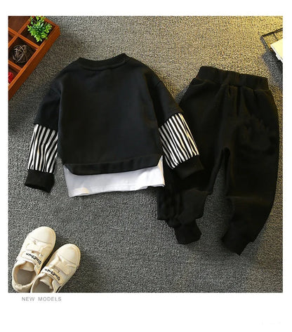 Spring Autumn Girls Boys Striped Patchwork Workout Sweatshirt+Sweatpant Set School Kid 2PCS Tracksuit Child Jogger Outfit 3-14Yr