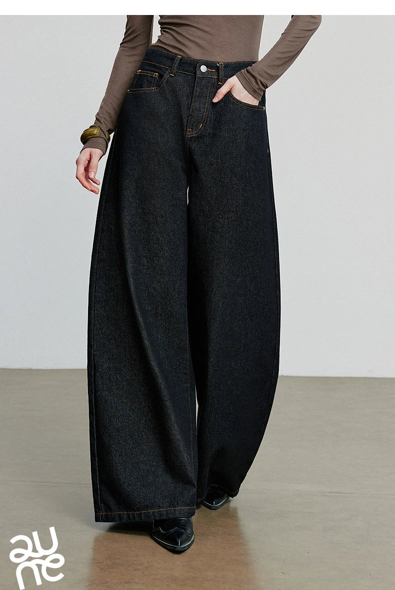 Women Denim Jeans 2025 Autumn New loose Curved Banana Wide Leg Pants