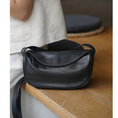 High Quality Genuine Leather Crossbody Luxury Handbag for Women, Large Capacity Shoulder Bag, Cowhide Retro Fashion Saddle Bag