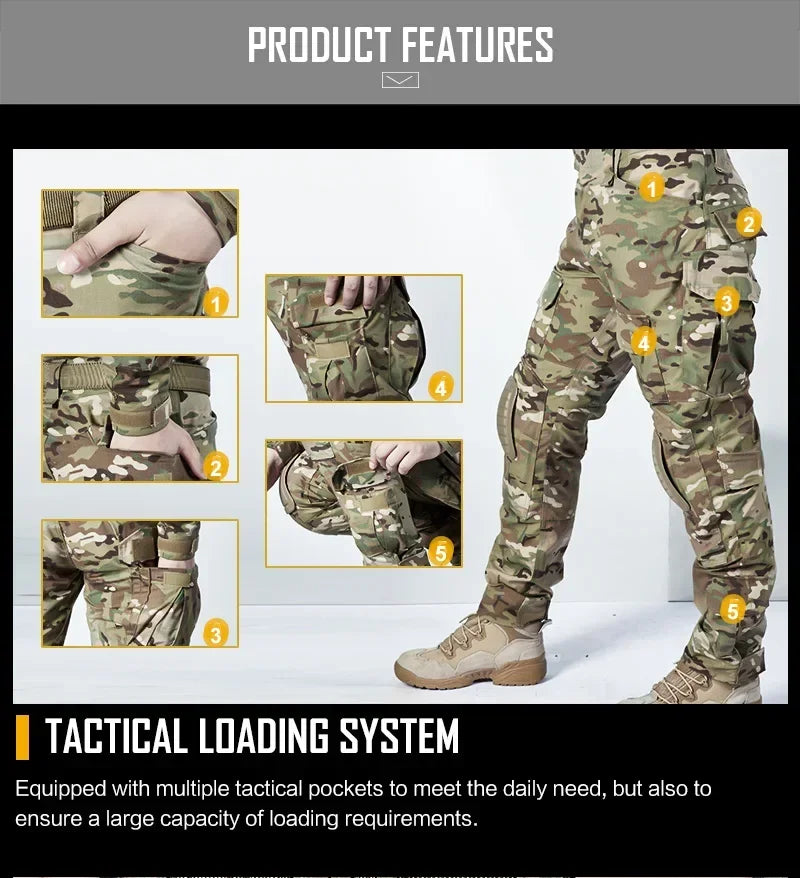 Outdoor Combat Pants +Knee Pads Tactical Cargo Pants Men Trousers Hunting Pants Camping Camo Multicam Workwear Trekking Clothes