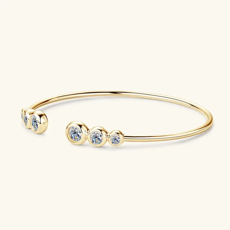 Four Prong Moissanite Cuff Bangle 5mm 0.5CT Round Cut D Color 925 Silver Open Hand Chain Bracelet For Women Girl Lady Gift
