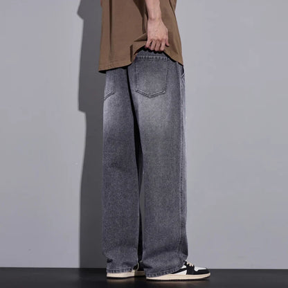 Men's Clothing Wide-leg Pants Baggy Jeans Streetwear Straight Fashion Denim Trousers Y2k Vintage Washed Elastic Waist Man Pants