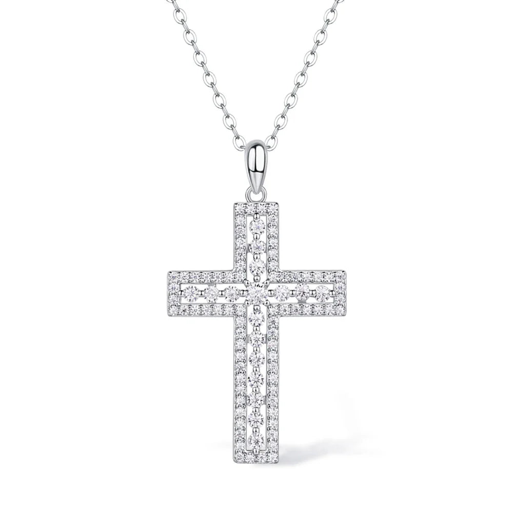New 2.5mm Moissanite Cross Pendant Necklace for Women Original s925 Sliver Collar Neckalces Trend Goth Party Wedding Jewelry