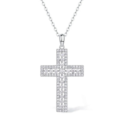 New 2.5mm Moissanite Cross Pendant Necklace for Women Original s925 Sliver Collar Neckalces Trend Goth Party Wedding Jewelry
