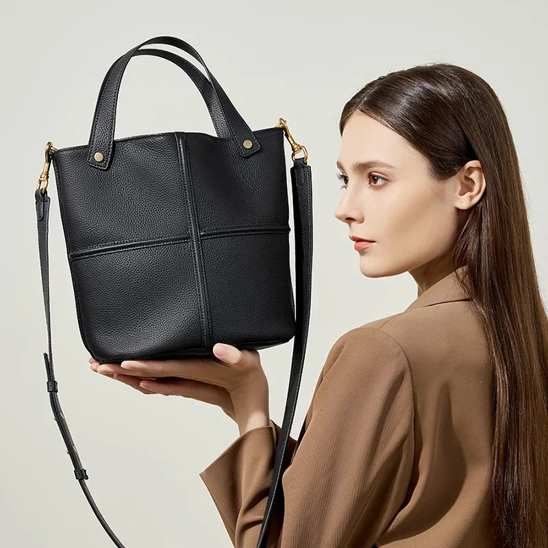 Women Bucket shoulder bag brand design Cowhide ladies handbags and purses genuine leather Tote Bags female messenger Bag Bolsas