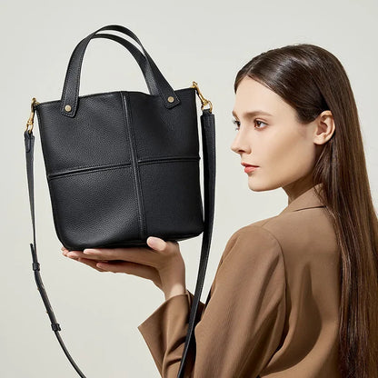 Women Bucket shoulder bag brand design Cowhide ladies handbags and purses genuine leather Tote Bags female messenger Bag Bolsas