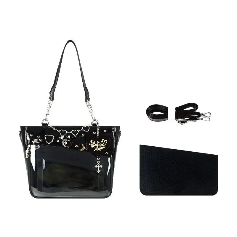 Aesthetic Underarm Ita Bag Streetwear Girl Transparent Shoulder Bag Heart Shape Chic Chain Handbag DIY Display Crossbody Bag
