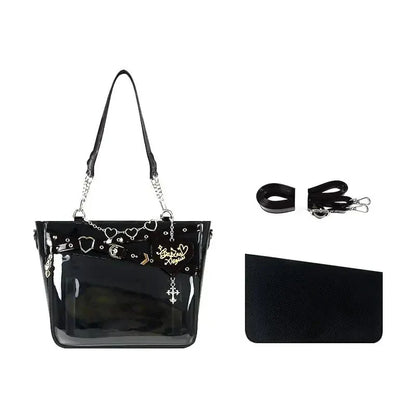 Aesthetic Underarm Ita Bag Streetwear Girl Transparent Shoulder Bag Heart Shape Chic Chain Handbag DIY Display Crossbody Bag