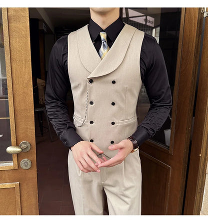 (1 Pcs Vest）2024 Latest Style Design Double Breasted Men Suit Vests Formal Groom Wedding Social Slim Fit Sleeveless Vest Coats
