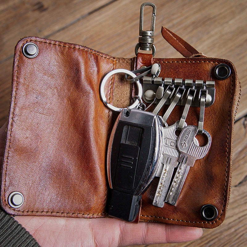 GURO High Quality Genuine Leather Key Bag Men Women Waist Hanging Car Key Case Organizer Multifunctional Card Holder Coin Purse