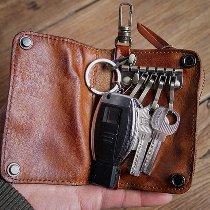 GURO High Quality Genuine Leather Key Bag Men Women Waist Hanging Car Key Case Organizer Multifunctional Card Holder Coin Purse