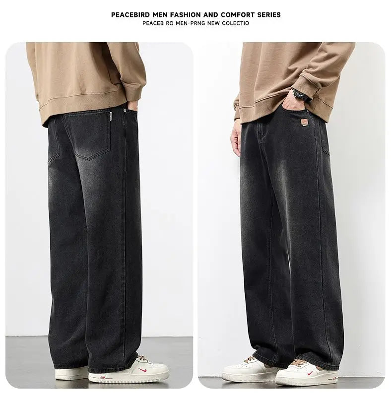 Spring Autumn New Men's Straight Vintage Fit Jeans Casual Trousers High Quality Male Korean Fashion Baggy Wide Leg Denim Pants