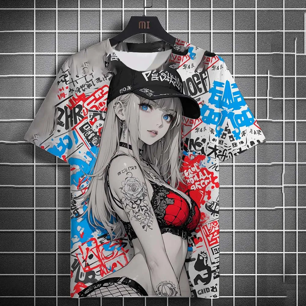 Fashion Men's T-shirt Cartoon Sexy samurai Girl graphic T shirts Summer Casual harajuku streetwear 3D Printed Hip Hop Unisex Top