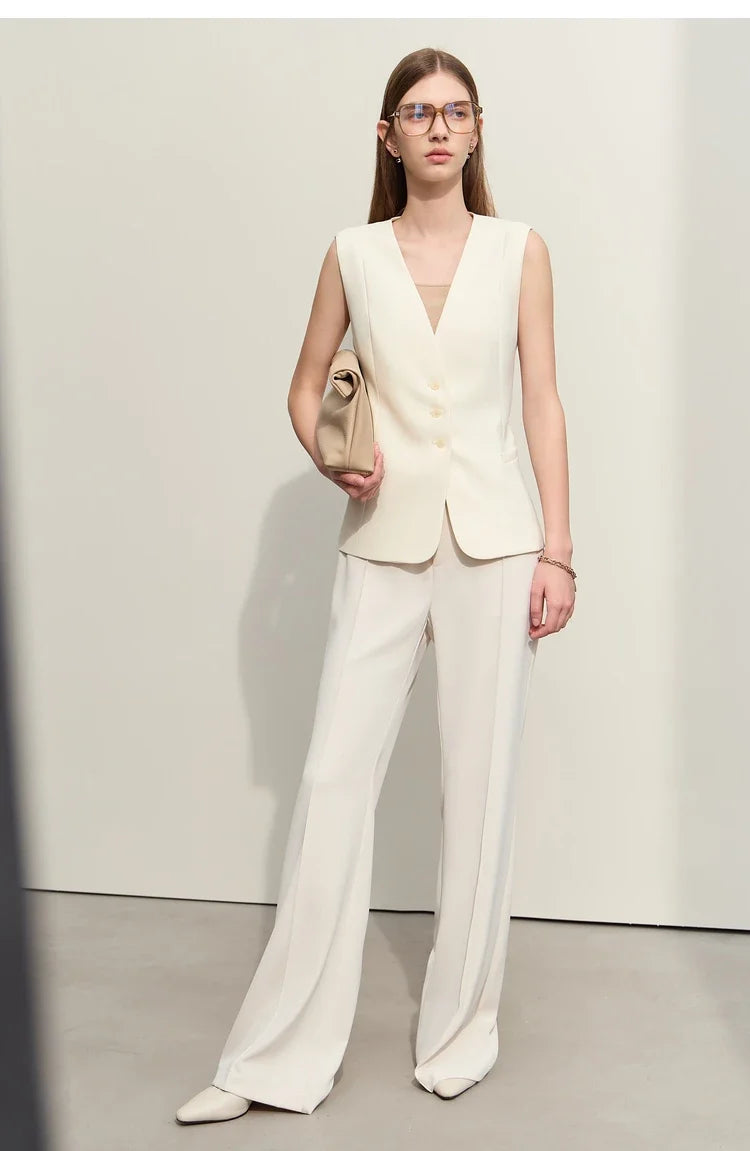 Minimalism Jacket Vests for Women 2025 Summer New Professional Style V-neck Slim Sleeveless Single-breasted Blouse 12441175