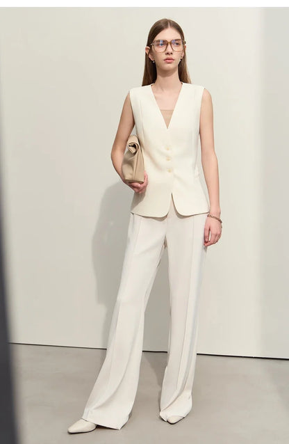 Minimalism Jacket Vests for Women 2025 Summer New Professional Style V-neck Slim Sleeveless Single-breasted Blouse 12441175