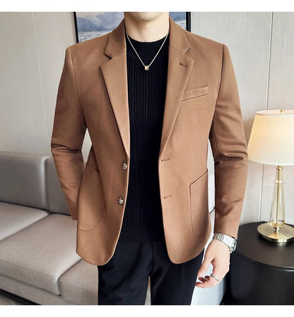 Autumn  Winter New Fine Striped Woolen Suit Jacket Men Casual Business Slim Fit Party Dress Formal Wedding Fashion Suit Coat