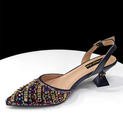 2025 Elegant Multicolor Color Women's  Heels and Rhinestone Handbag Set - Italian Design for Weddings and Parties