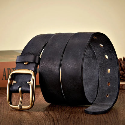 3.8CM Real Genuine Thick Leather Belt Cowhide Copper Pin Buckle Casual Jeans Belt Men High Quality Retro Cowboy Belt Male Strap