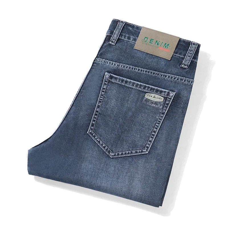 New Men's Thin Lyocell Jeans Soft Business Stretch Fashion Trousers Slim Brand Casual Elasticity Denim Pants Male Clothes