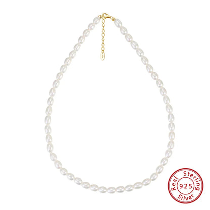 14K Gold 925 Sterling Silver Pearl Necklace with 3-4mm Handmade Natural Baroque Pearl Tiny Chain for Women GPN19
