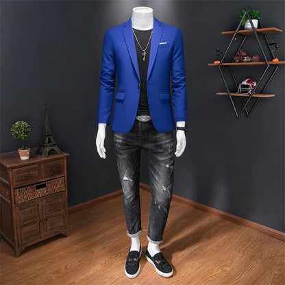 Plus Size 6XL-M Fashion Mens Solid Color Suit Jacket High Quality Business Slim Fit Casual Blazers Formal Social Wedding Tuxedo