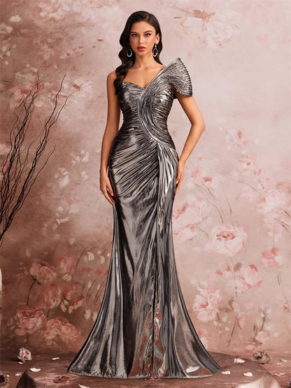 Lucyinlove Luxury Slanted Shoulder Fishbone Evening Dresses Woman Waist-cinching Mermaid Wedding Party Elegant Long Formal Prom