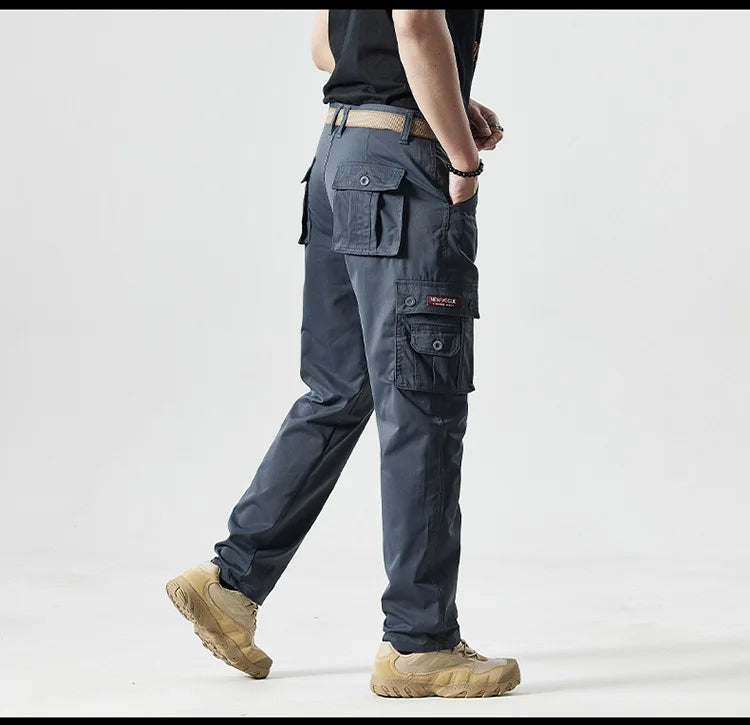 Autumn Work Pants Men Multi-pockets Cargo Trousers Casual Wear-resistant Workwear Spring Straight Pant Outdoor Hiking Trousers