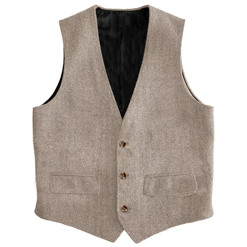 Men Vest Brown Herringbone Single Button Waistcoat Vintage Regular Slim For Wedding Banquet Work Business Casual Men Suit Vest