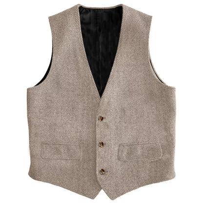 Men Vest Brown Herringbone Single Button Waistcoat Vintage Regular Slim For Wedding Banquet Work Business Casual Men Suit Vest