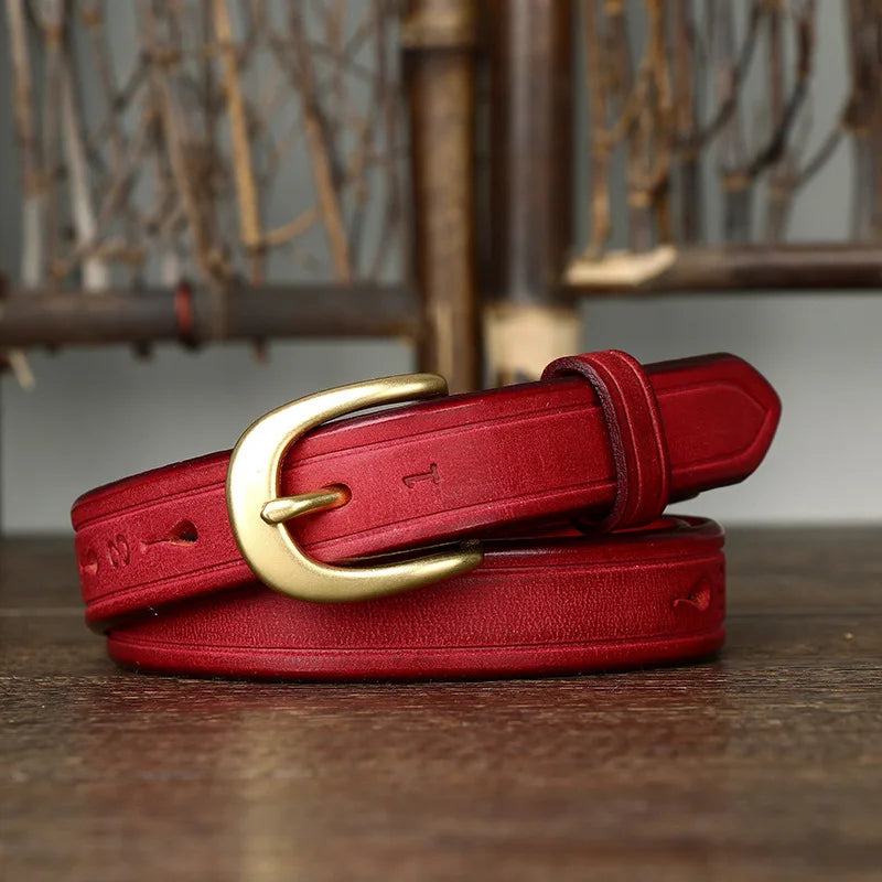 2.4CM Thick Cowhide Copper Buckle Ladies Genuine Leather Casual Jeans Belts for Women Luxury Designer Korean Fashion Thin Belt