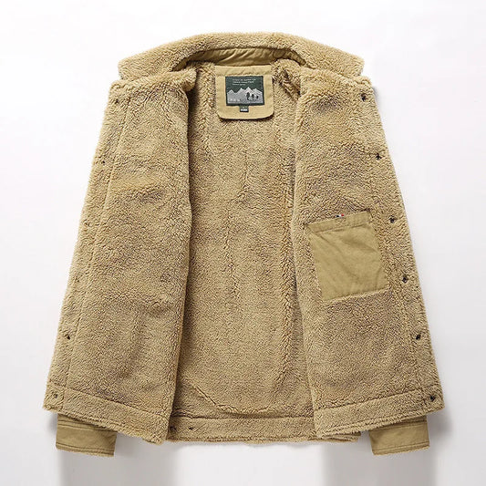 Men 2025 Winter New Fleece Thick Warm Jacket Men Fashion Casual Windproof Coat Men Autumn Outwear Outdoor Fur Collar Jacket Men