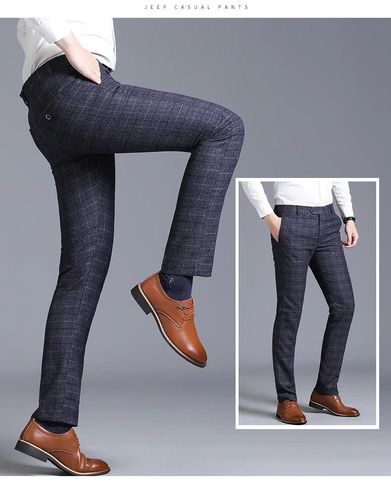 Autumn New Men's Suit Pants, Asian Sizes Office Trousers, Available in Blue, Red, Gray, and Black.