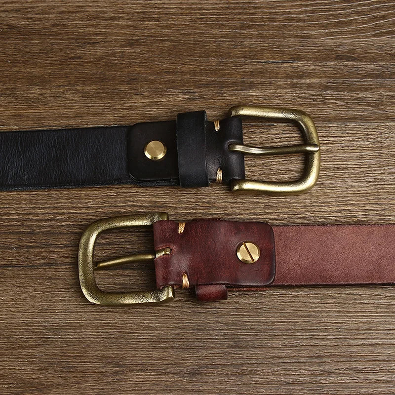 3.3CM Genuine Leather Belt Men Luxury Strap Male Fashion Pure Cowhide Copper Buckle Wild Classic Retro Pin Buckle High Quality