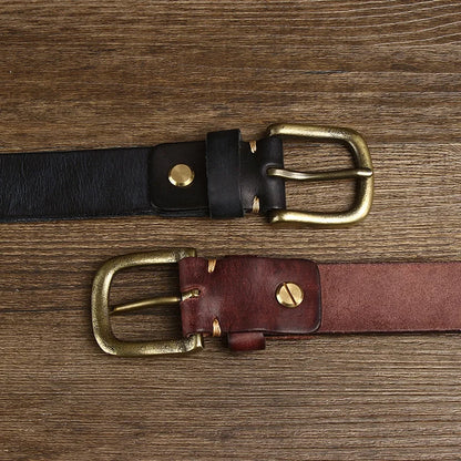 3.3CM Genuine Leather Belt Men Luxury Strap Male Fashion Pure Cowhide Copper Buckle Wild Classic Retro Pin Buckle High Quality