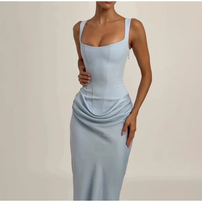Lady Sexy Strapless Split Solid Pleated Dress Women Chic Backless High Waist Off-shoulder Dresses 2026 New Evening Party Gowns
