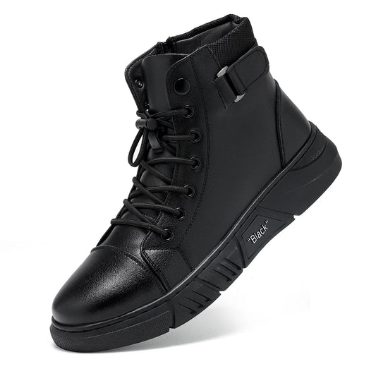 Black Leather Men Ankle Boots Winter Outdoor Casual Shoes No-slip High Top Male Work Shoes High Quanlity Light Man Chelsea Boots