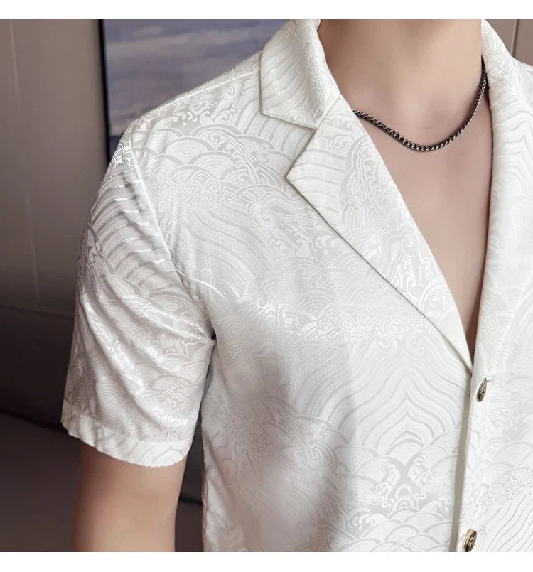 Summer Thin Ice Silk Without Lining Men Suit Coats 2025 New High-end Fashion Jacquard Casual Social Shirt Coat Men Clothing