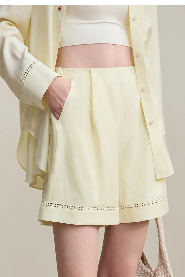 Woman Trousers 2026 Autumn New Hollow Lace Loose Shirt Separate Casual Shorts Versatile Wide-leg Women's Pants 12641014
