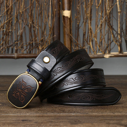 3.5CM Pure Cowhide High Quality Genuine Leather Belts for Men Laser Engraving Strap Male Smooth Buckle Jeans Cowboy Luxury