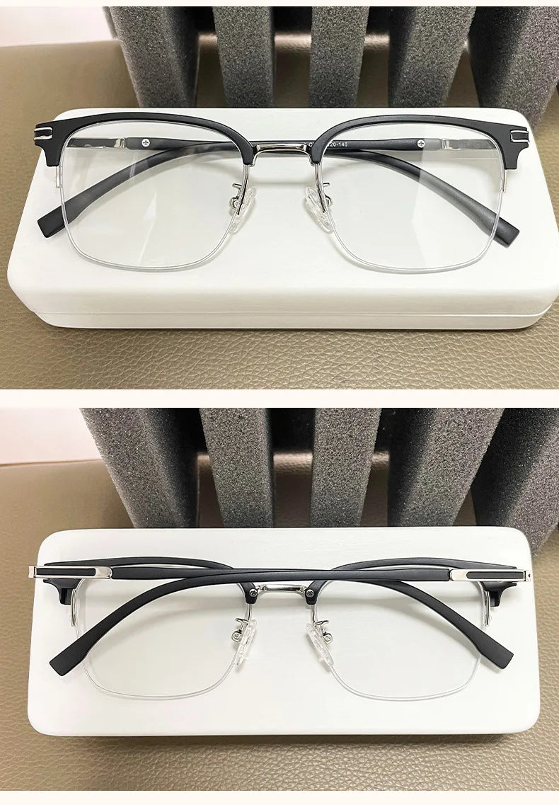 Men's Business Classic Half Frame Anti Blue Light Reading Glasses Myopia Hyperopia Customizable Prescription TR2242