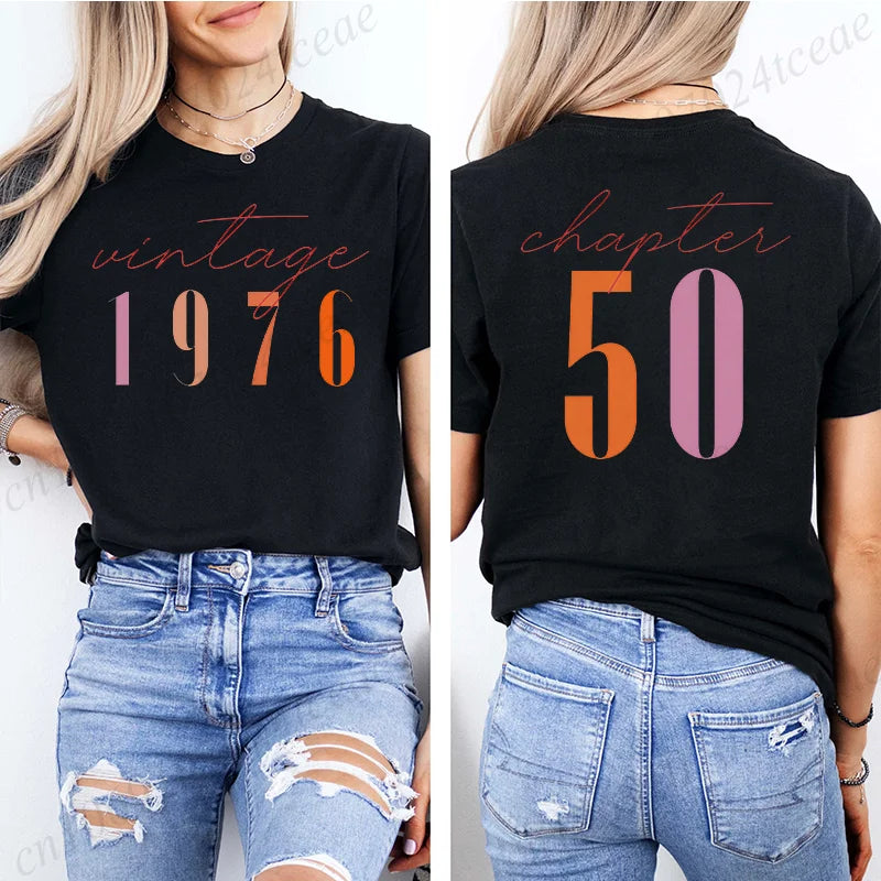 Fashion Women's T Shirts Clothing Vintage 50th Birthday Women Aesthetic T-shirts Classic 1976 Graphic 50 Bday Casual Tee Shirts