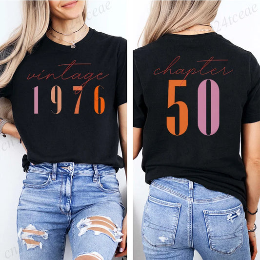 Fashion Women's T Shirts Clothing Vintage 50th Birthday Women Aesthetic T-shirts Classic 1976 Graphic 50 Bday Casual Tee Shirts
